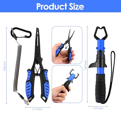 Image of mouhike Fishing Pliers Fish Lip Gripper Fishing Tool Kit for Men Women | Saltwater Multifunctional Fishing Line Cutter Hook Remover with Lanyard Sheath Fly Ice Pliers Fishing Gear Fishermen Gift