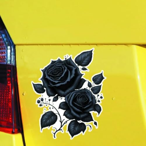 Image of 2pcs Gothic Black Rose Flower Car Decal 4.33 inchx5.51 inch, Waterproof, Aesthetic, Suitable for Car, Laptop, Wall, Window, Travel Extra Durable Vinyl |#DS10