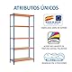 SimonRack Schwerlastregal, Lagerregal, 180x90x40 cm, Metallregal, Kellerregal, Biegestelle 150 kg, 5 Holzfachböden, Blau/Orange/Holz - Maderclick
