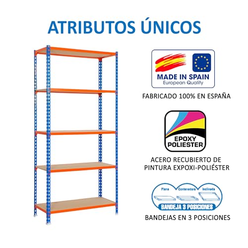 Estanterías de almacenaje Simon Rack de 5 baldas de madera y estructura azul y naranja 7