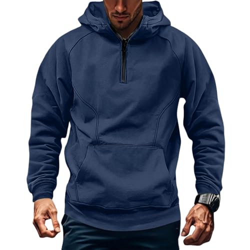 Mens Zip Up Tactical Hoodie Oversized Sweatshirts Quarter Zip Pullover with Multi-Pocket Work Hoodies