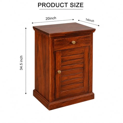 Image of Solid Sheesham Wood Shoe Rack with Door & Drawer Storage Cabinet | Wooden Shoe Stand Organizer for Entryway Bedroom Living Room | Multi Tier Footwear Storage Unit Brown Finish