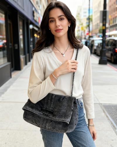 Bolso de hombro denim retro para mujer con cadena miniatura 3