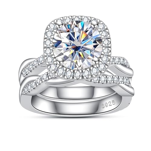 AnuClub Princess/Round Cut Moissanite Wedding Rings Sets Infinity Bridal Set D Color VVS1 925 Sterling Silver Twisted Vine Engagement Promise Anniversary Ring for Women With Certificate