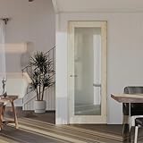 Interior Pine Door Slab 1 Lite Frosted Glass Pantry Doors with Quick Assemble Jamb/Seal Strip，32''x 80'',Right