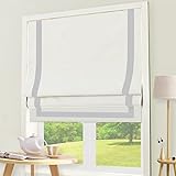 DEJAVU Roman Shades with Ribbon Border for Windows, White Light Grey Custom Blackout Light Filtering Roman Window Shades, Fabric Insulated Thermal Roman Blinds for French Doors, Kitchen Windows