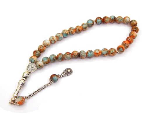 Perlin Gebetskette Gebetsperlen Tesbih Tasbih Tespih Misbaha Subha 33 10mm Glas Muslimisches Islamic Rosenkranz Schmuck Armbänder Anbetungszubehör Edelstein Effekt (Bunt)