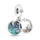 Aiftiko Camping Night Sky Double Dangle Charm 925 Sterling Silver,Jewelry Beads Gifts for Women Bracelet&Necklace