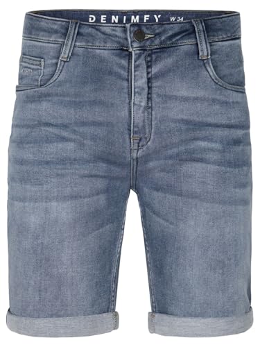DENIMFY Jeans Shorts Herren Stretch Kurz Regular Fit DFAri Kurze Hosen Sommer Denim Einfarbig, Größe:36, Farben:Middle Blue Denim (M48)