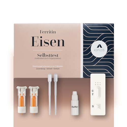 ASPILOS Eisenmangel Schnelltest - Eisen Selbsttest für zu Hause - Ergebnis in 5 Minuten - Zuverlässig & präzise - Leichte Anwendung - Labor-Qualität