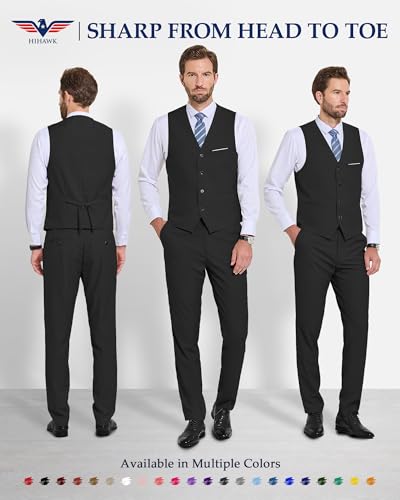 Hihawk Men's 2-Piece Suit, Vest Pants Set for Men, Fashion Waistcoat with Tie for Wedding, Prom, Homecoming, Business2