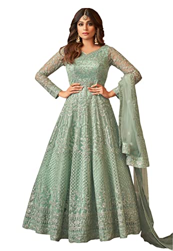 Women's Designer Indian Wedding and Party wear Silk Material Salwar Kameez in Two Beautiful Colors 1348 (Sky Blue, Large)
