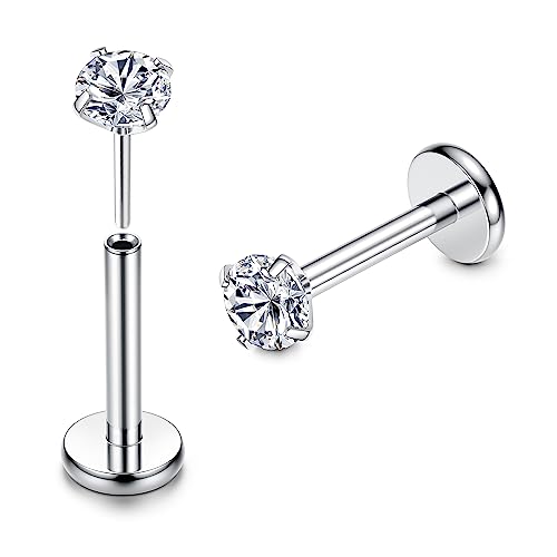 Adramata 2Pcs G23 Titanio Piercing Labret Sin Hilos Medusa Monroe Piercing Labio Piercing CZ Ópalo Pendiente Piercing Pequeño Piercing Nariz Piercing Helix Piercing Tragus Plata Piercing Oreja