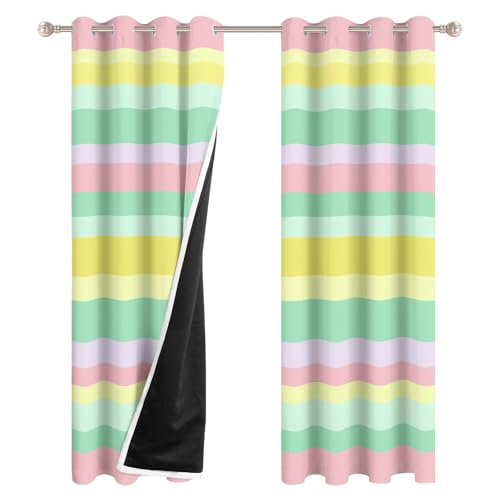 Cortinas para dormitorio y sala de estar con ojales decorativos a rayas 5