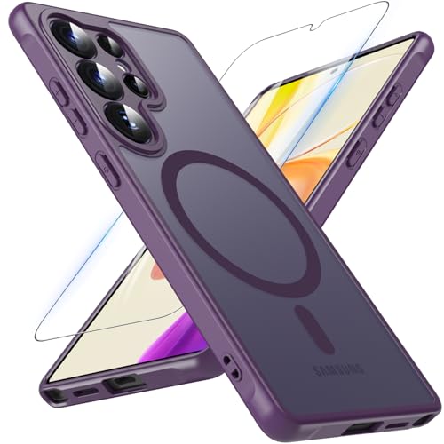 Image of OWKEY Samsung Galaxy S25 Ultra Case 6.86'', Magnetic S25 Ultra Case for Magsafe with Tempered Glass Screen, [Shockproof Military] Translucent Back Slim Bumper Cover Phone Case Galaxy S25 Ultra, Purple