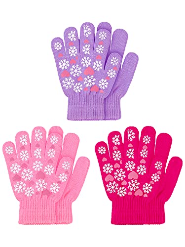 Geyoga 3 Pair Winter Warm Gloves Kids Toddler Winter Full Finger Knit Gloves for Kids Children Girls Aged 5-10 Year