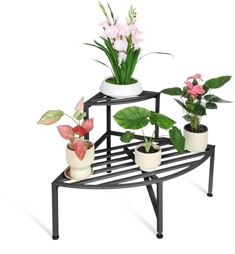 Dipion 2 Tier Corner Plant Stand Outdoor Metal,Indoor Plant Shelf,Black