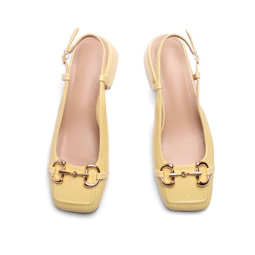 Image of Slingback Mary Jane Heels for Women Low Block Heel Closed Square Toe Pump Shoes Heels Classic Daily Office Dressy Shoes