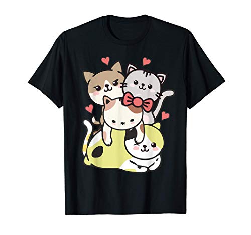 Cats Cute Cat Mountain Kitten Pile With Ribbon Anime Kawaii Camiseta