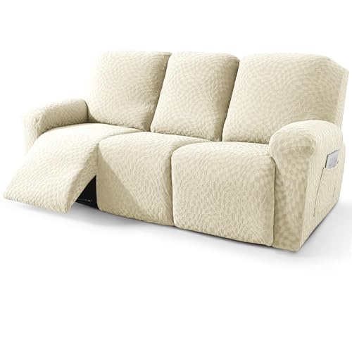 Image of 2026 Sofa Recliner Cover 5-Piece (69 inch-91 inch) Super Soft Recliner Couch Covers with Big Pocket & Anti Slip Ties Stay in Place, Stretch Lazy Boy Reclining Couch Sofa Slipcover Durable Washable, Beige
