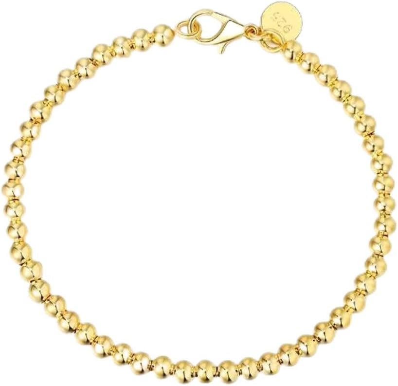 100% 925 Solid Real 4mm Beads Chain Bracelet 20cm for Teen Girls Lady Women Fine Jewelry