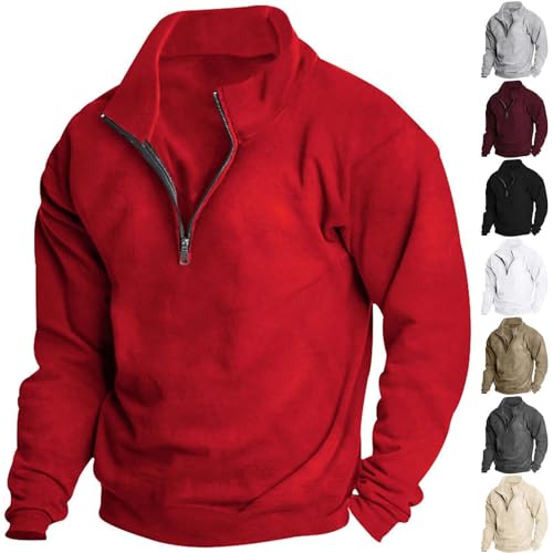 Mens Fleece Pullover Quarter Zip Polo Sweater Long Sleeve Stand Collar Thermal Loose Vintage Western Sweatshirt Tops3