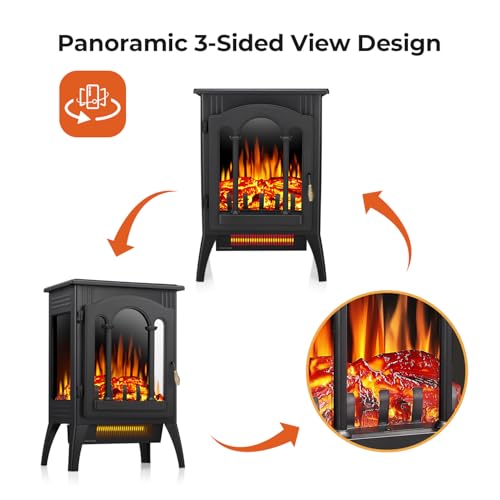 Image of R.W.FLAME Electric Fireplace Heater 17 inch, Cathedral Stylish, Different Flame Effects and Log Set Colors, Adjustable Brightness and Heating Mode, Overheating Safe Design