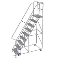 Tri-Arc WLAR109244 9-Step All-Welded Aluminum Rolling Industrial & Warehouse Ladder with Handrail, Solid Ribbed Tread, 24-Inch Wide Steps
