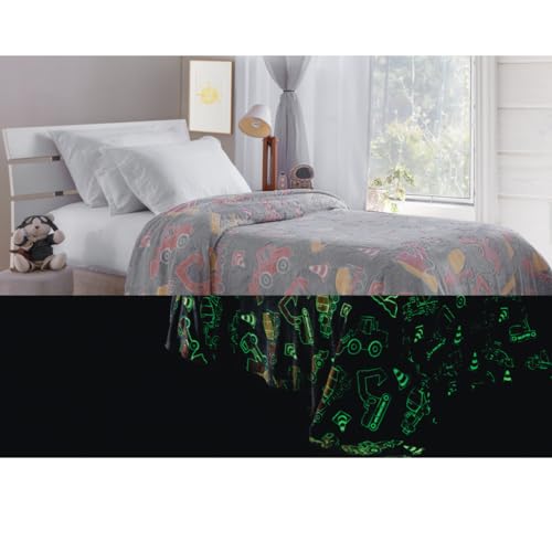 Cobertor Manta Infantil Solteiro Fleece Brilha no Escuro Fluorescente Mágica (Carrinhos)