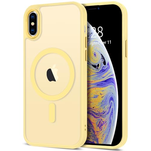Coque iPhone X MagSafe jaune transparente mate antichoc et fine pour téléphone portable de 5,8"