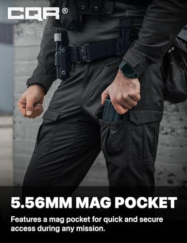 CQR Men's Flex Ripstop Tactical Pants, Water Resistant Stretch Cargo Pants, Lightweight EDC Hiking Work Pants, Breacher Black, 34W/30L - 4