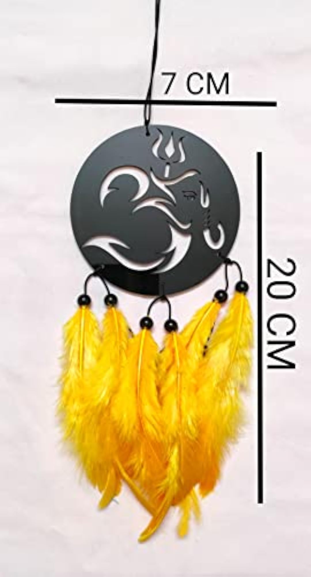 Ganesh FACE Yellow Dream Catcher Wall Decor with Feathers