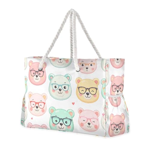 susiyo Cute Bear Faces Beach Bags for Women Large Travel Tote Bag Waterproof Sandproof Lightweight Swim Pool Bag for Family Outdoor