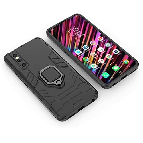 Image of WOW IMAGINE Shock Proof Back Case Mobile Cover for Vivo V15 Pro (Armor | Hybrid PC + TPU | Full Protection with Ring Holder Kickstand | Carbon Black)