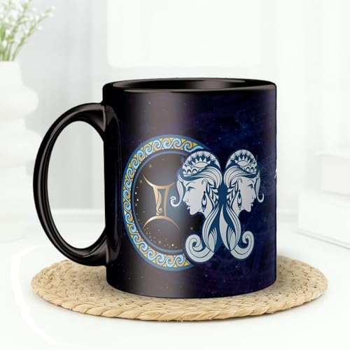 Image of Gemini Zodiac Coffee Mug - Black Ceramic Astrology Horoscope Tea Cup with Inspirational Quotes - Birthday Gift for Gemini Sign Friends, Family & Astrology Lovers