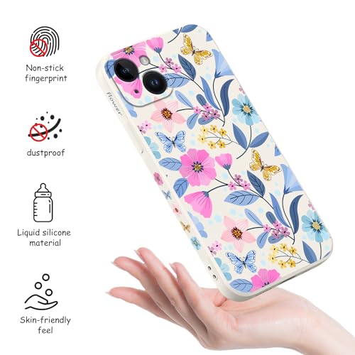 Coque silicone iPhone 14 Plus LEECG fine et blanche à motif floral