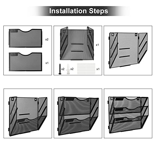 TQVAI 3 Fächer Zeitschriftenhalter Wand Metall Dokumenten Organizer Papier A4 Flyerhalter Postsortierer Dokumentenablage für Büro Zuhause Schule, Schwarz