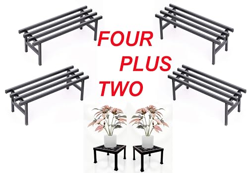 Image of One Step Square Tube Plant Stand Heavy Duty Iron Pot Stand for Balcony, Home Decor, Indoor and Outdoor Use (Black) (Set of 6)