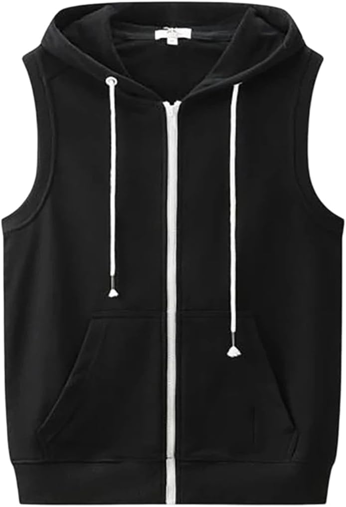 Men Hooded Tank Tops Zipper Cardigans Casual Short Sleeve Tees Summer Sports Tank Tops