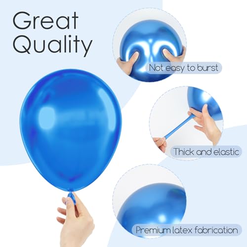 image for awenztech 120pcs Metallic Blue Balloons, 18 12 10 5 inch Metallic Blue