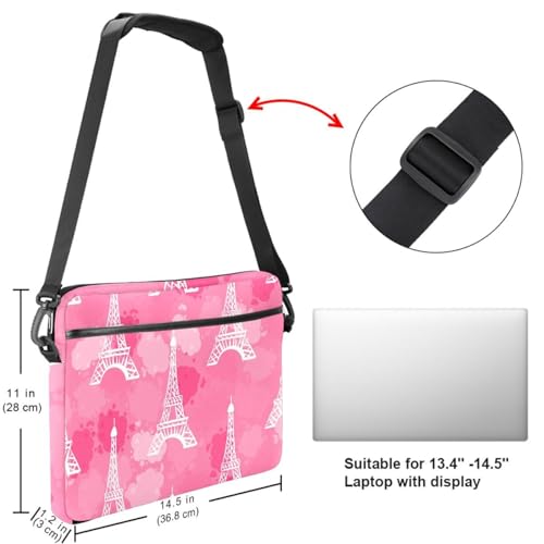 Maletín Torre Eiffel rosa para laptop de 13 a 14.5 pulgadas con bandolera ajustable 6