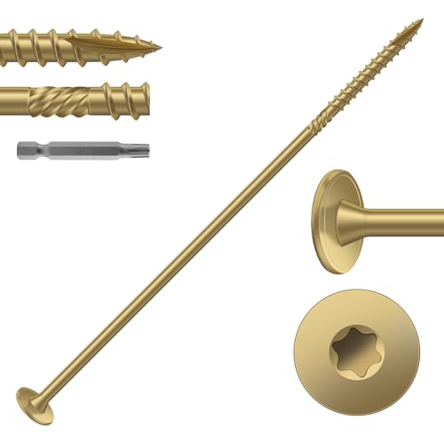 Image of #14 x 8 Inch Outdoor Structural Wood Deck Screws (12Pcs /1lb), Carbon Steel, Tan, Flat Head, Rust Resistant Epoxy Coated, T30 Star Bit