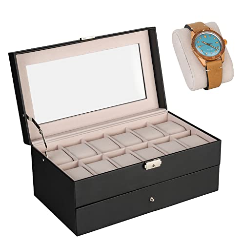 shelfmade Caja para joyas y relojes, color negro, 12 relojes, caja de almacenamiento y almacenamiento de joyas, 12 relojes (beige) Cover