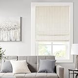 Madison Park Galen Cordless Roman Shades - Fabric Privacy Single Panel Darkening, Energy Efficient, Thermal Insulated Window Blind Treatment, for Bedroom, Living Room Decor, 27' x 64', Ivory