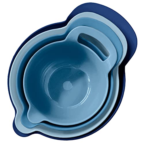 Edge Mixing Bowls 4 Piece Plastic Non-Skid Nesting Bowls With Spouts And Handles, For Baking, Cooking And Serving, Navy Blue #TOP5