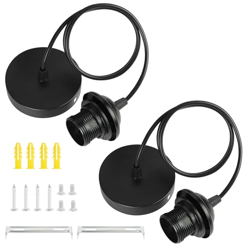 AUAUY 2 Pcs E27 Suspension Support de Lampe, Support de Lampe E27 avec Câble Réglable de 90 cm, Suspension Compatible avec Abat-Jour, pour Plafond de...