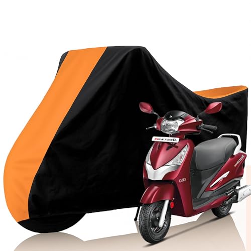 Image of All Weather Protection Two Wheeler Cover for Hero Destini 125, Scooter & Scooty | Anti Dust, 100% Water Resistance, Heat Resistant, UV Proof - Triple Stitched | (Black Top Orange)