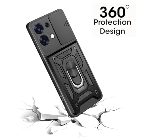 Image of Casodon Heavy Duty Back Case Cover for Oppo F31 5G, Shockproof Oppo F31 Back Cover, Ring Case with Kickstand and Camera Protection Shutter - Black