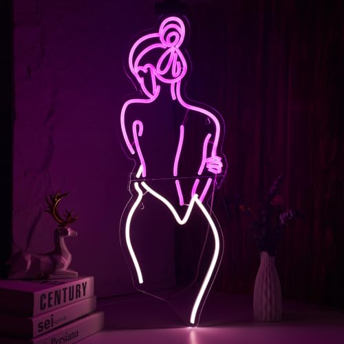 Image of Lady Neon Sign for Wall decor Large Size(10.7x30.5 Inch) Pink LED Neon Light Smart plug timer compatible USB-Powered Bedroom Man Cave Bar