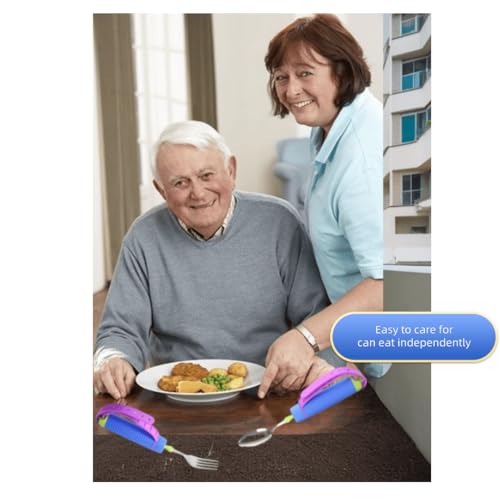 Bendable Adaptive Utensils Spoons Forks Set,Left and Right Handed, for Hand Tremors & Muscle Weakness,Arthritis,Stroke,Parkinson,360 Degree Rotation Weighted Rubber Strap,Eating & Drinking Aids - Image 4